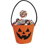 FIESTAS GUIRCA | Cube Citrouille en Feutre Orange Chat (13 x 10 cm) - Accessoire pour Truc ou Traitement et décoration d'halloween - Idéal pour Les fêtes d'horreur et Les célébrations - Orange