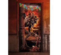 FIESTAS GUIRCA | Décoration de Porte Monstre Tissu (80x180 cm) - Idéal pour Fêtes d'Halloween et Célébrations de Policiers - Décoration de Mur, Porte et Fenêtre - Multicolore