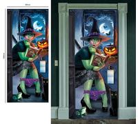 FIESTAS GUIRCA | Décoration de Porte Sorcière Étonnée (80x180 cm) - Ornement pour Mur, Porte et Fenêtre - Idéal pour Fêtes d'Halloween et Célébrations Terrifiantes - Multicolore
