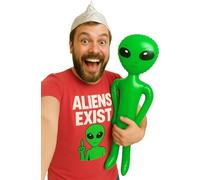 FIESTAS GUIRCA | Décoration Gonflable Alien Vert - Figurine 85 cm | 85 cm | PVC Léger | Yeux Noirs Marquants | Halloween, Carnaval, Soirées à thème