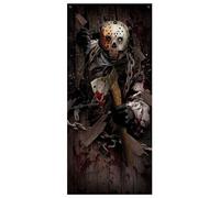 FIESTAS GUIRCA | Décoration Porte Assassin Hache en Tissu (80x180 cm) - Idéal pour Fêtes d'Halloween et Célébrations de Policiers - Décoration de Mur, Porte et Fenêtre - Multicolore