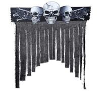 FIESTAS GUIRCA | Décoration Rideau Tête de Mort - Mur Porte Fenêtre - Noir | Motif Effrayant | Effet Déchiré | Carton et PVC | 90x90 cm | Halloween, Carnaval, Soirées À Thème