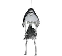 FIESTAS GUIRCA | Décoration Suspendue Squelette - 45 cm - Noir/beige | Articulé | Voile À Capuche | 45 cm | Métal, Polyester, PVC | Attache pour Suspendre | Halloween, Carnaval, Fête Costumée