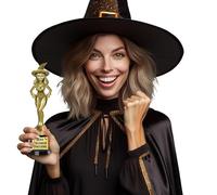 FIESTAS GUIRCA | Décoration Trophée Sorcière Halloween - or 22 cm | Finition Dorée Brillante | Base Noire | 22 cm | Plastique | Déguisements | Carnaval, Fêtes À Thème