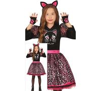 FIESTAS GUIRCA Déguisement Adorable Chat Noir Filles - Robe Tutu Kitty avec Serre tête Oreilles de Chat Rose - Déguisement Enfants - Filles Âge 7-9 Ans