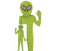 FIESTAS GUIRCA Déguisement Alien Vert pour Garçons et Filles - Costume Extraterrestre comprenant Tête d'Alien, Combinaison, Gants - Costumes d'Halloween pour Enfants de 5 à 6 Ans