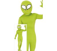 FIESTAS GUIRCA Déguisement Alien Vert pour Homme - Costume Extraterrestre comprenant Tête d'Alien, Combinaison, Gants - Costumes d'Halloween pour Hommes Taille Adulte S