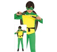FIESTAS GUIRCA Déguisement aventureux de combattant de tortue pour garçons ou filles - Combinaison de guerrier de karaté vert et carapace de tortue - Costume pour enfants