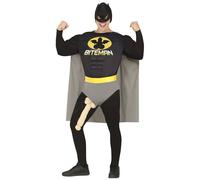 FIESTAS GUIRCA Déguisement Biteman coquin pour homme - Costume de super-héros drôle chauve-souris avec pénis - Déguisement pour enterrement de vie de garçon taille L