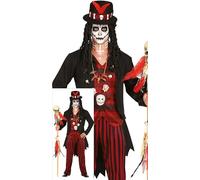 Fiestas Guirca - Costume Chaman Voodoo Adulte (52-54/L) - Gilet, Veste, Chapeau, Pantalon Noir/Rouge