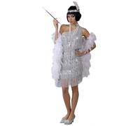 FIESTAS GUIRCA Déguisement Charleston Argent pour Femme - Robe Gatsby Années 20 avec Bandeau Plumes - Costume Charleston Femme Taille XL 46-48