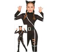 FIESTAS GUIRCA Déguisement Chat Noir pour Filles - Comprenant un serre tête oreilles de chat, une combinaison noire et une ceinture - Costumes d'Halloween pour filles de 7 à 9 ans