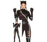 FIESTAS GUIRCA Déguisement Chat Noir Purrfect pour Femme - Comprenant une Combinaison Catsuit Noire Sexy avec Ceinture et Serre tête Oreilles de Chat - Costumes d'Halloween pour Femme Taille M