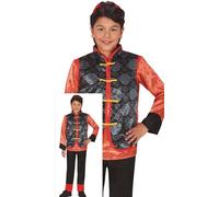 FIESTAS GUIRCA Déguisement chinois pour garçon - Tenue chinoise traditionnelle rouge et noire - Costume pour enfants japonais garçons - Garçons âgés de 7 à 9 ans