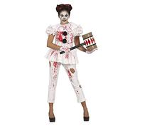 FIESTAS GUIRCA Déguisement Clown sanglante - Tenue Blanche avec T-shirt et Pantalon pour Femme Adulte Taille S 36-38