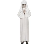 Halloween Ecclésiastique Robe sombre Costume de nonne Religieux Mystique Chapeau Abito Robe Fête des enfants Taupe Couvent Hanté Fantôme Vêtement Fantaisie, Taille : 140/146 Couleur : Blanc