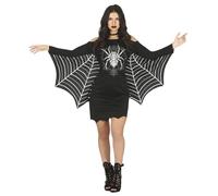 FIESTAS GUIRCA Déguisement d'araignée pour femme - Robe courte noire avec imprimé araignée et manches en toile d'araignée pour femme adulte