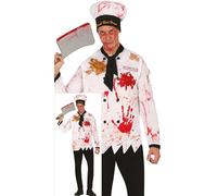 FIESTAS GUIRCA Déguisement de boucher sadique pour homme - Costume de chef cannibale comprenant toque et manteau de chef - Costumes d'Halloween pour homme Taille adulte L
