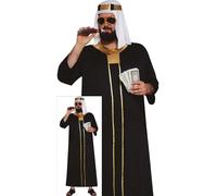 FIESTAS GUIRCA Déguisement de cheikh arabe pour homme - Tenue de cheikh arabe pour hommes incl. Tunique et Coiffe Noires - Costume de Cheikh Noir Taille XXL