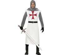 FIESTAS GUIRCA | Costume de Templario Medieval (14-16 Ans) - Capuche, Tunique, Ceinture et Pantalon - Costumes de Chevalier pour Halloween, Carnaval et Fêtes Historiques - Idéal pour Ados