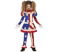 Stars & Rayures Drapeau Américain Clown Costume Filles Effrayant Fantaisie Âge 3