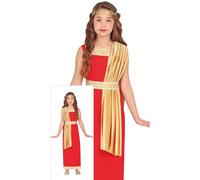 FIESTAS GUIRCA Déguisement de Déesse Romaine pour Filles - Toge Romaine Rouge et Or - Costume de Déesse Grecque pour Enfants - Filles Âge 7-9 Ans
