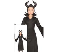 FIESTAS GUIRCA Déguisement de Fée Maléfique pour Filles - Costume de Sorcière Noire comprenant un casquette à cornes et une robe de fée - Costumes d'Halloween pour Filles de 5 à 6 Ans