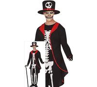 FIESTAS GUIRCA Déguisement de gentleman fantôme élégant pour homme squelette - Comprend un haut-de-forme, une veste, une chemise et un pantalon - Costumes d'Halloween pour homme Taille adulte M