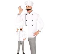 FIESTAS GUIRCA Déguisement de grand chef pour homme - Costume complet de chef cuisinier avec toque, veste et pantalon - Déguisement de cuisinier homme taille L