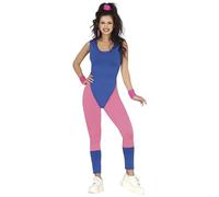FIESTAS GUIRCA Déguisement de gymnastique des années 80 - Tenue avec costume bleu et rose pour femme - Taille M 38-40