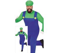 FIESTAS GUIRCA Déguisement de héros plombier vert pour homme - Casquette verte et combinaison de super mécanicien - Costume de jeu vidéo pour homme Taille XXL