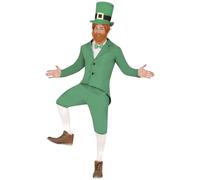 FIESTAS GUIRCA Déguisement de lutin vert pour homme - Déguisement de la Saint-Patrick pour homme incl. Chapeau Leprechaun & Barbe Rousse Taille S 46-48