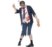 FIESTAS GUIRCA Déguisement de lycéen mort pour homme - Uniforme de lycée bleu zombie - Costumes d'Halloween pour homme Taille adulte XL