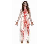 FIESTAS GUIRCA Déguisement de mariée d'horreur sanglante pour femme - Mariée tueuse comprenant robe de mariée sanglante et voile - Costumes d'Halloween pour femmes et adolescentes de 14 à 16 ans