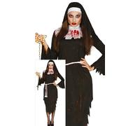 Costume de nonne d'Halloween Nonne sanglante noir-blanc-rouge