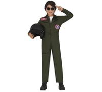 Uniforme de pilote vol d'aventure Carnaval costume d'aviateur enfants jeu de rôle militaire, taille : 110/116 couleur : vert