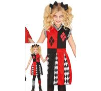 FIESTAS GUIRCA Déguisement de pom-pom girl arlequin pour filles - Uniforme de pom-pom girl rouge et noir - Costumes d'Halloween pour filles de 7 à 9 ans