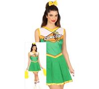 FIESTAS GUIRCA Déguisement de Pom-Pom Girl Vert pour Femme - Uniforme de Pom-Pom Girl Américaine à Manches Courtes pour Dames - Costume pour Femme Taille L