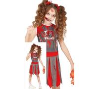 FIESTAS GUIRCA Déguisement de pom-pom girl zombie pour filles - Uniforme de pom-pom girl rouge et gris - Costumes d'Halloween pour filles de 5 à 6 ans