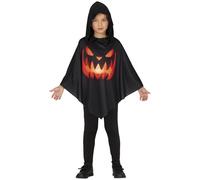 FIESTAS GUIRCA Déguisement de poncho de citrouille pour enfants - Poncho noir avec imprimé citrouille et capuche - Costume d'Halloween pour filles et garçons