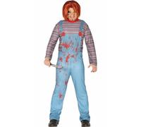 FIESTAS GUIRCA Déguisement de Poupée Tueuse pour Homme - Costume de Jouet Maléfique en Salopette Bleue - Costumes d'Halloween pour Hommes Taille Adolescents 14-16 Ans
