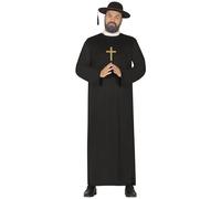 FIESTAS GUIRCA Déguisement de prêtre pour homme - Robe noire de moine d'ecclésiastique - Costume de ministre pour hommes Taille XXL