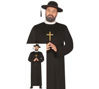FIESTAS GUIRCA Déguisement de prêtre pour homme - Robe noire de moine d'ecclésiastique - Costume de ministre pour hommes Taille XXL