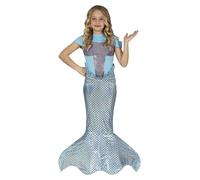 FIESTAS GUIRCA Déguisement de sirène brillante pour fille - Robe pour enfant de couleur bleu ciel violet et argent avec queue de sirène pour filles de 5 à 6 ans
