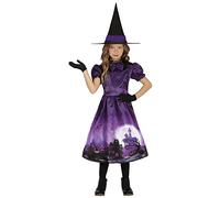 FIESTAS GUIRCA Déguisement de sorcière enchantée avec chapeau de sorcière Lilas 7-9 ans