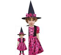 FIESTAS GUIRCA Déguisement de sorcière étoiles roses pour bébé fille - bébé Halloween Déguisement avec un chapeau de sorcière de 18 à 24 mois