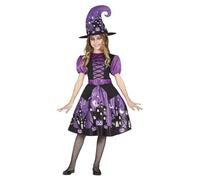 FIESTAS GUIRCA Déguisement de sorcière lilas - Robe avec imprimé et chapeau de sorcière pour filles de 3 à 4 ans