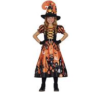 FIESTAS GUIRCA Déguisement de sorcière orange enchanteresse avec chapeau de sorcière Halloween 3-4 ans