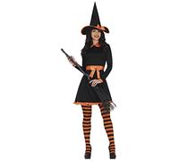 FIESTAS GUIRCA Déguisement de sorcière orange - Robe noire avec chapeau de sorcière pour femme Taille 42-44 L