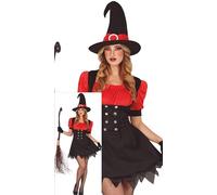 FIESTAS GUIRCA Déguisement de sorcière sexy pour femme - Comprend un chapeau de sorcière et une robe rouge et noire - Costumes d'Halloween pour femme Taille S